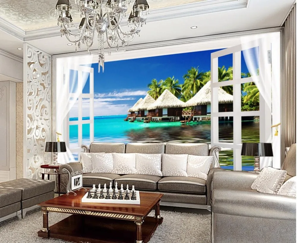 

3d wallpaper for room Maldives dimensional space window backdrop mural living 3d wallpaper custom 3d photo wallpaper