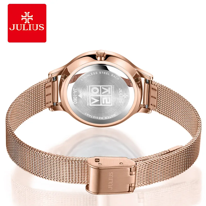 Julius Watch For Women Ultra-thin 6.5mm Women\'s Stainless Steel Band Luxury Gift Watch Dual-Layer Dial Fashion Montre JA-1060