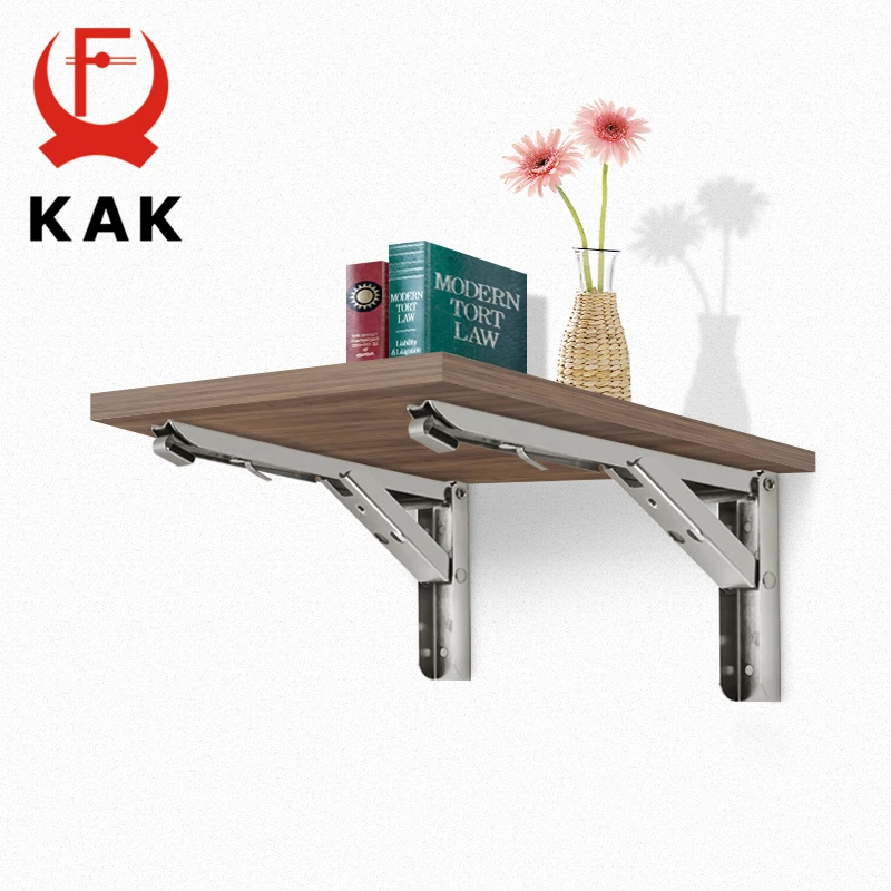 

KAK 2PCS Folding Triangle Bracket Stainless Steel Shelf Support Adjustable Shelf Holder Wall Mounted Bench Table Shelf Hardware