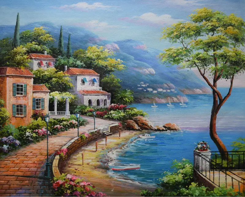 

HandPainted European style Oil Painting On Canvas Mediterranean Sea Seascape Oil Canvas Painting Wall Art Picture forLiving Room