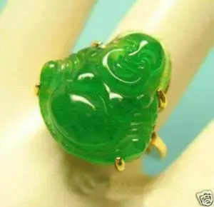 

Exquisite Jewelry Green Jade Buddha lady's rings size 6-9#