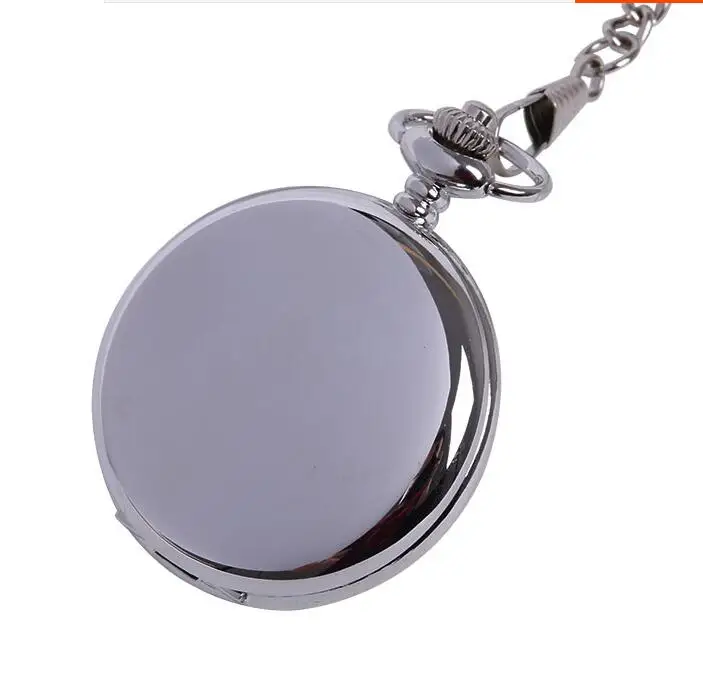 New simple white steel double-sided smooth silver surface quartz pocket watch large retro genuine FOB chain watches