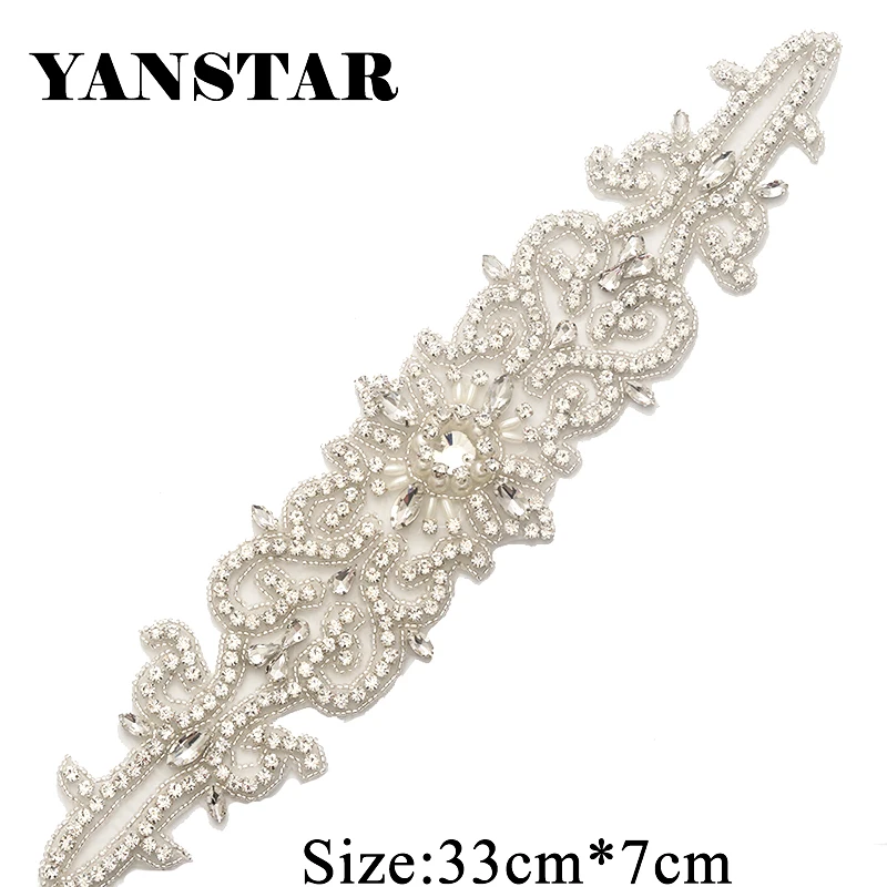 

YANSTAR(10PCS) Bridal Sash Rhinestone Applique Crystal Silver For Wedding Dresses Belt Iron On YS940