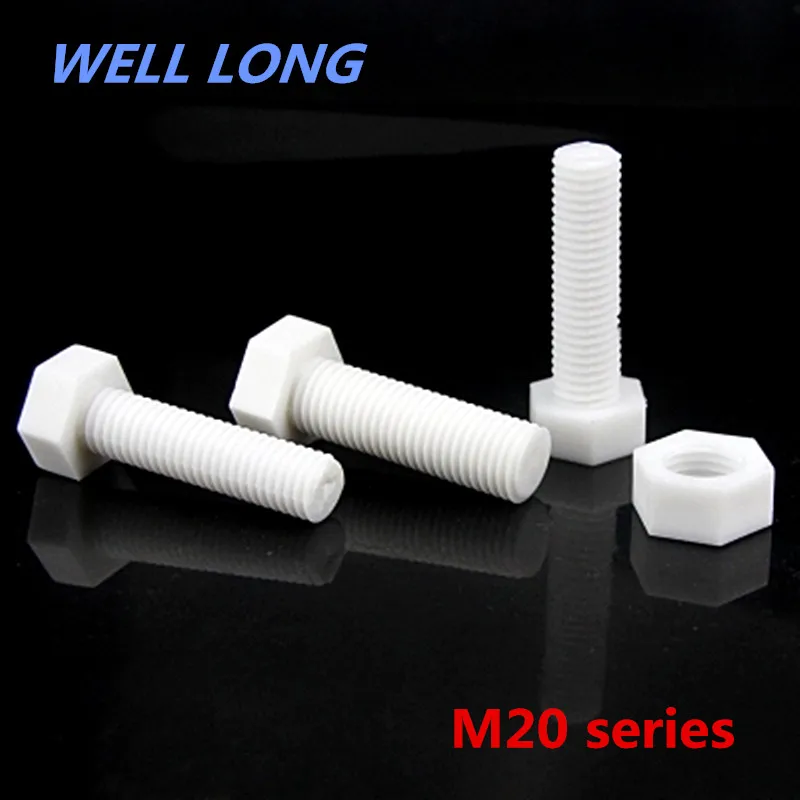 

20pcs/lot M20 PP Hexagon Plastic Screws Corrosion Resistant Acid and Alkali Insulation Plastic Bolts.