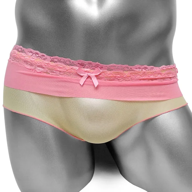 Calcinha de malha de renda para sissy, lingerie sexy slim apertada masculina, roupa íntima de baixo crescimento