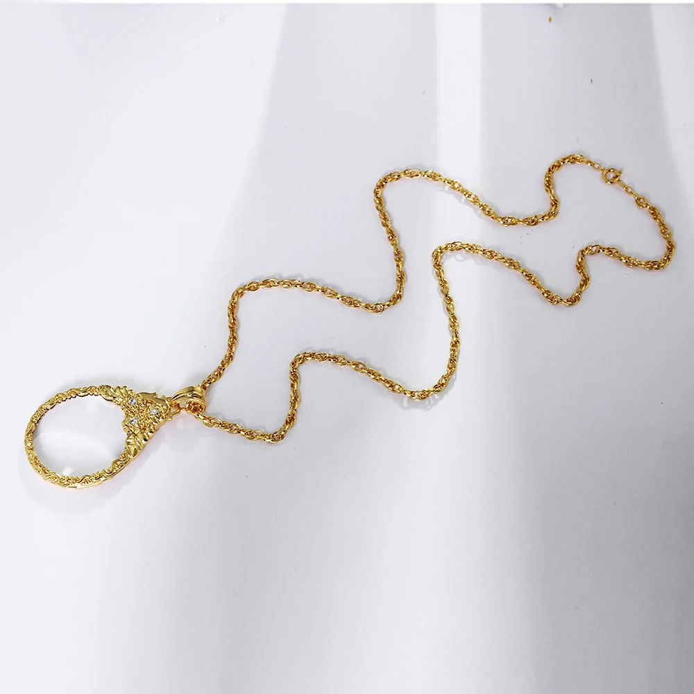 Long chain necklace for women\'s fashion pendant White and Gold color japan Magnifier necklaces New Magnifying glass for reading