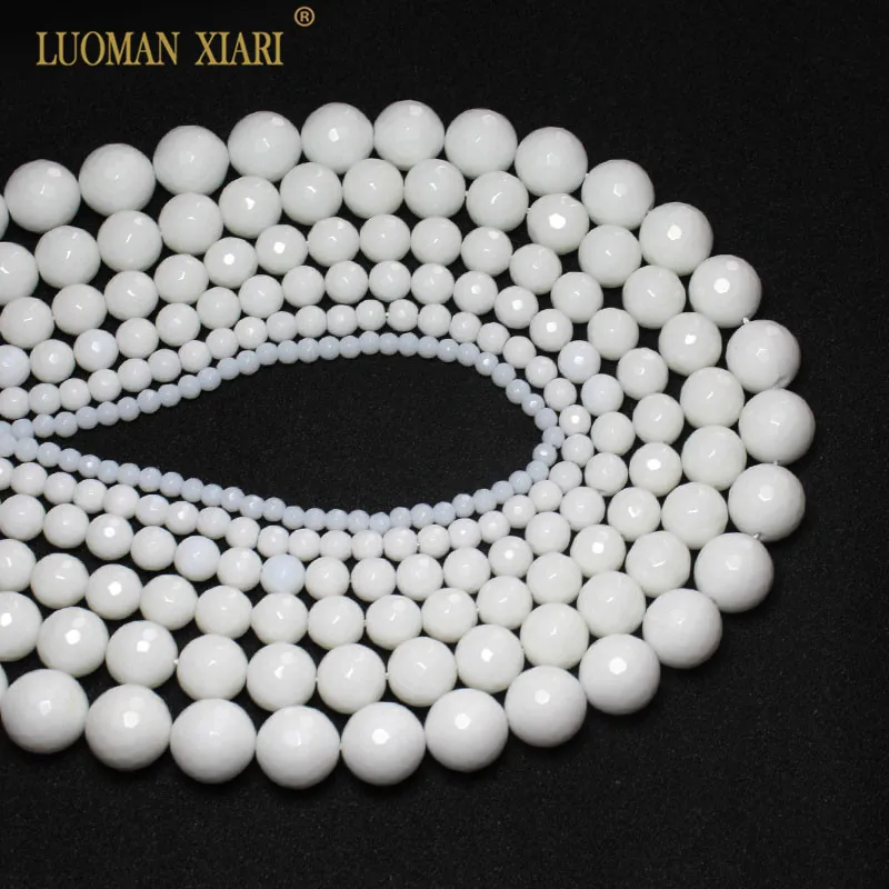 Wholesale Faceted Natural White Porcelain Stone Beads For Jewelry Making Ceramic DIY Bracelet  4/6/8/10/12/14 mm Strand 16\'\'