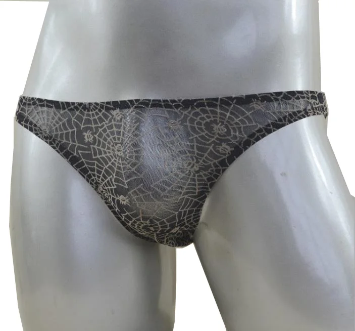 Black Low-waist Men\'s sexy briefs Male lace gauze Spider web design Panties Underwear