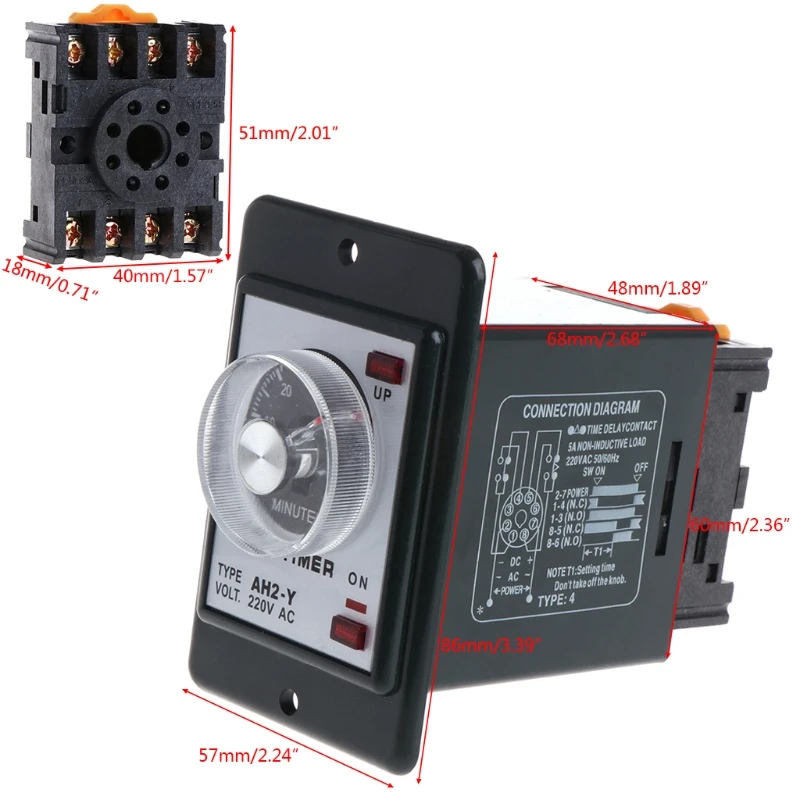 0-60 seconds/minutes Power On Delay Timer Time relay w socket base AC 220V AH2-Y LS'D Tool