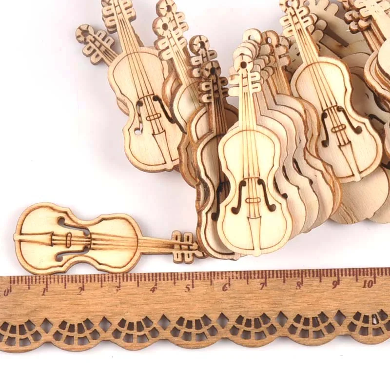 15Pcs 55x20mm Natrual Violin Wood Slices For Home Decor DIY Crafts Scrapbook Accessories Handmade Wooden Ornaments m1754