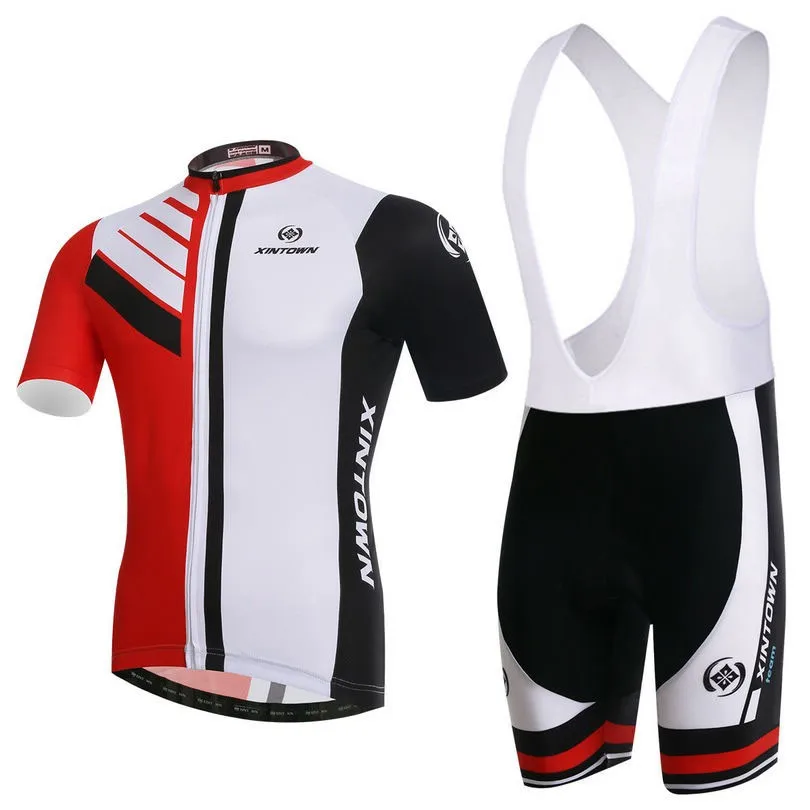 New Men XINTOWN Cycling Jersey Bib Sets White Red Team Bike Clothing Bib Suits Cycling Wear Shirts mtb Jersey Bib Shorts Sets