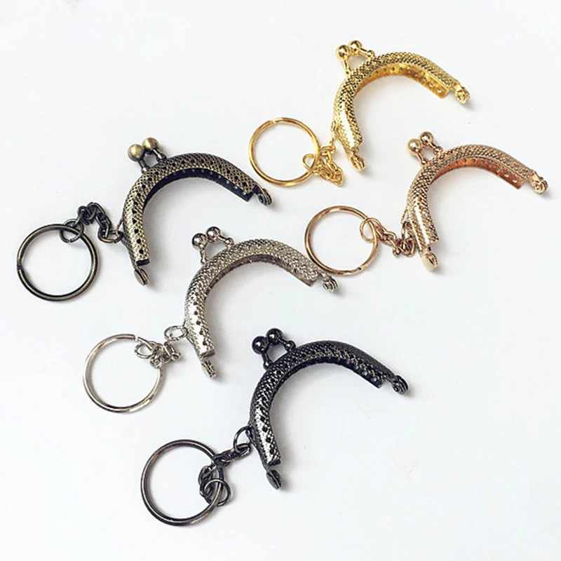 10Pcs 5cm Metal Purse Frame Antique Bronze Coin  Handle With Keyring Kiss Clasp Lock  Bags Hardware for Clutch  Accessories