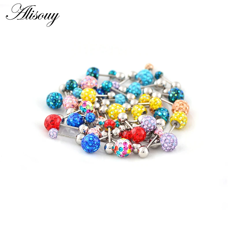 Alisouy 2pcs/lot 3/4/5/6mm 316L Stainless Steel Epoxy Crystal Threaded Ball Body Piercing Jewelry 20GLip Labret Eyebrow Ear Ring
