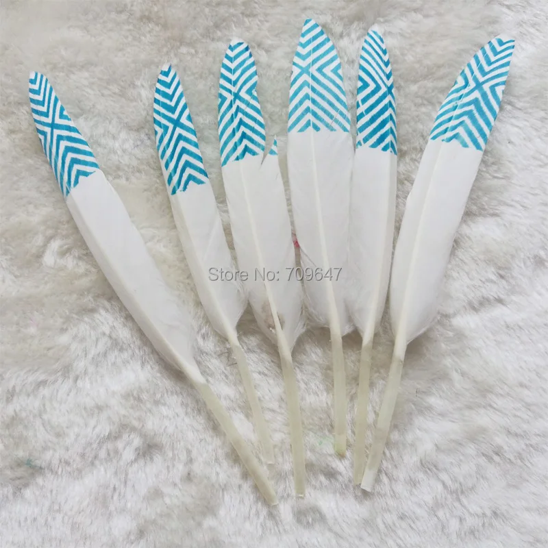 Feather top!50Pcs/lot!The White Printing Goose Feathers,Unique Printed Goose Feather for Wedding Hat Embellishment 10-15cm long