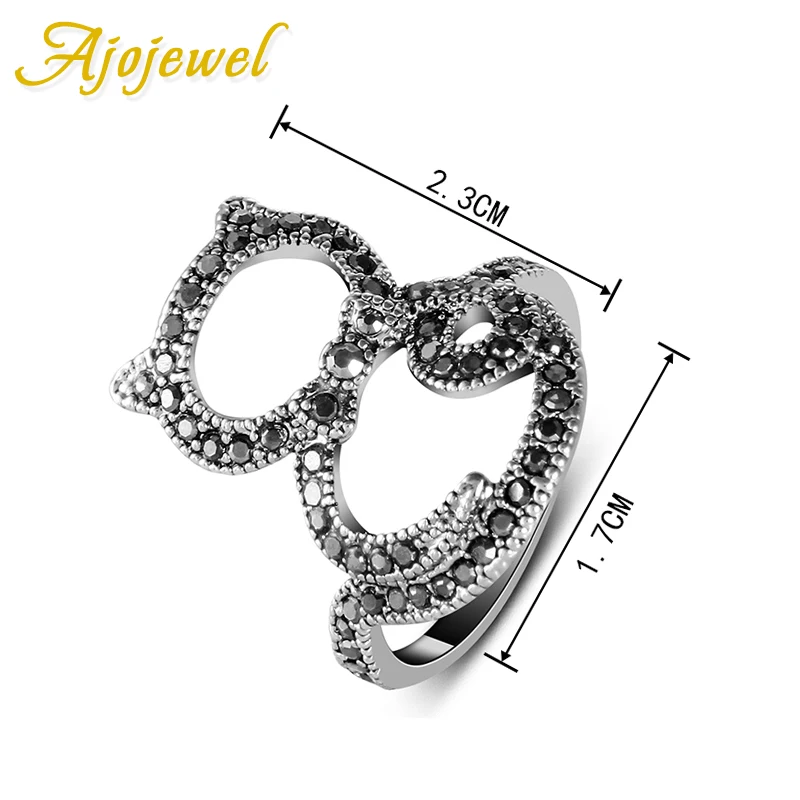 Ajojewel Unique Black Marcasite Cat Ring Size 6 Vintage Animal Jewelry Women Gift Items