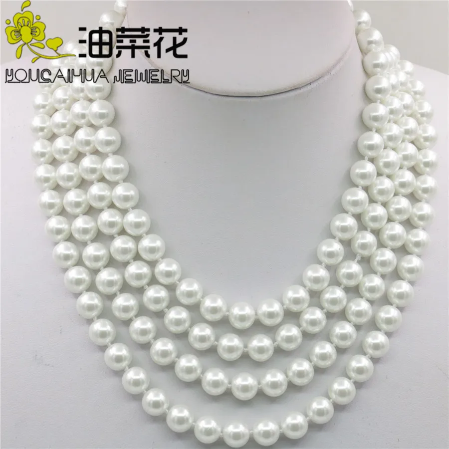 Beautiful Round 10MM White Sea Shell Pearl Necklace Beads Necklace DIY Hand Made Fashion Jewelry Making Design Mother's Day Gift