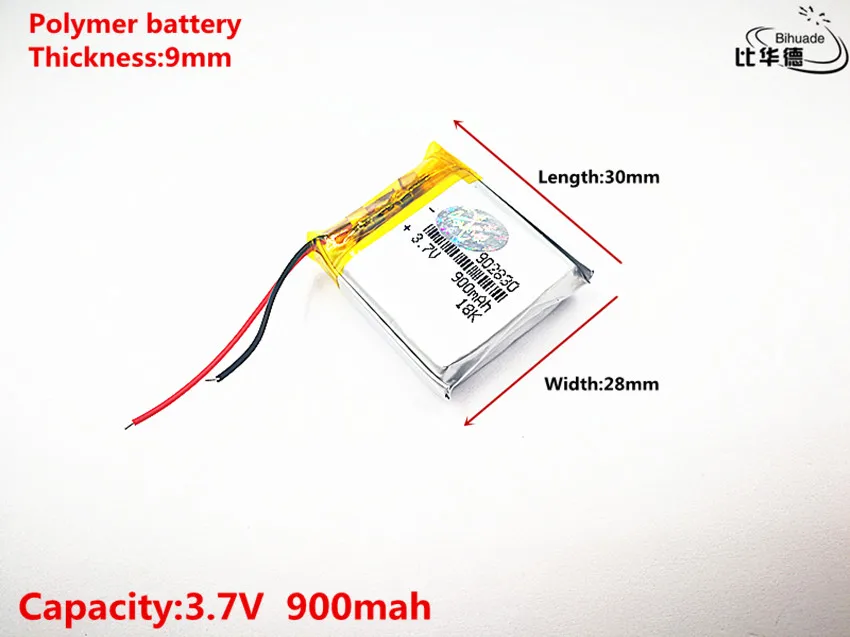 Dobra jakość 3.7 V, 900 mAH, 902830, polimerowa bateria litowo-jonowa/akumulator litowo-jonowy do TOY, POWER BANK, GPS, mp3, mp4