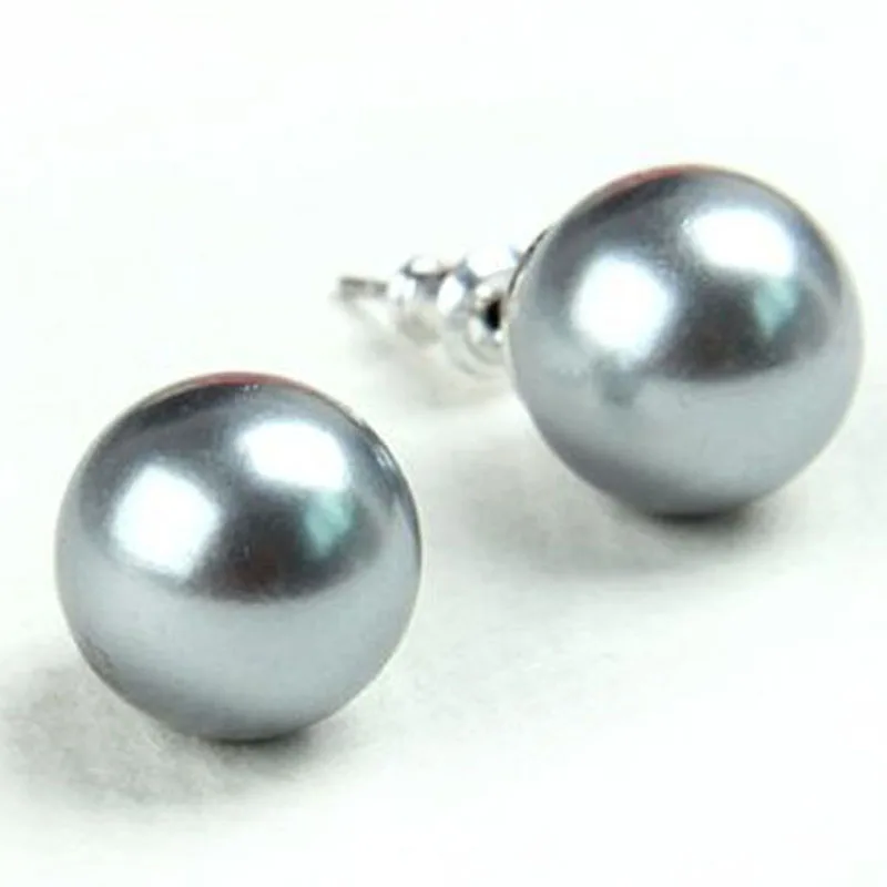 

AAA 6-7mm Round Silver Gray Natural Freshwater Pearl Earrings with 925 Sterling Silver Post