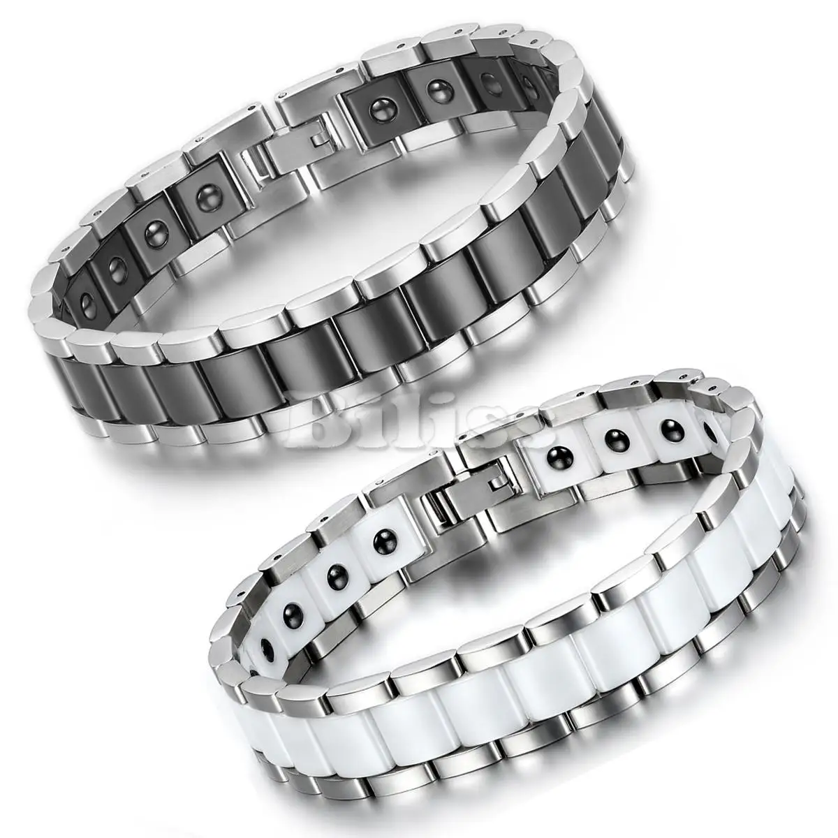 Black/White Ceramic Bracelet Magnetic Stone Therapy Health Stainless Steel Bracelets Men\'s Jewelry 20.5*13 mm pulseras hombre