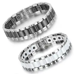 Black/White Ceramic Bracelet Magnetic Stone Therapy Health Stainless Steel Bracelets Men's Jewelry 20.5*13 mm pulseras hombre