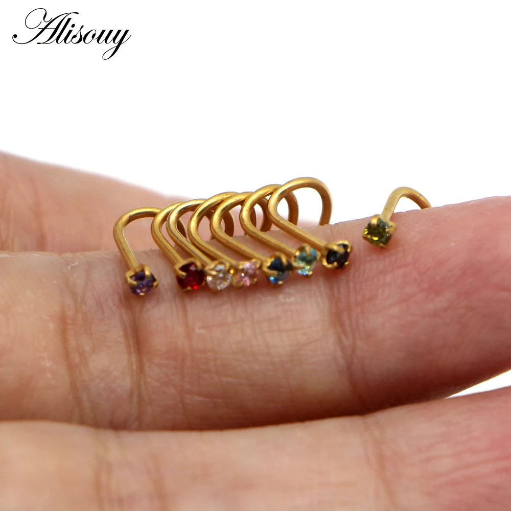 Alisouy 1Pc Crystal Surgical Stainless Steel Nose Ring Piercing Nez Nose Piercing Stud Cartilage Piercing Nariz Body Jewelry