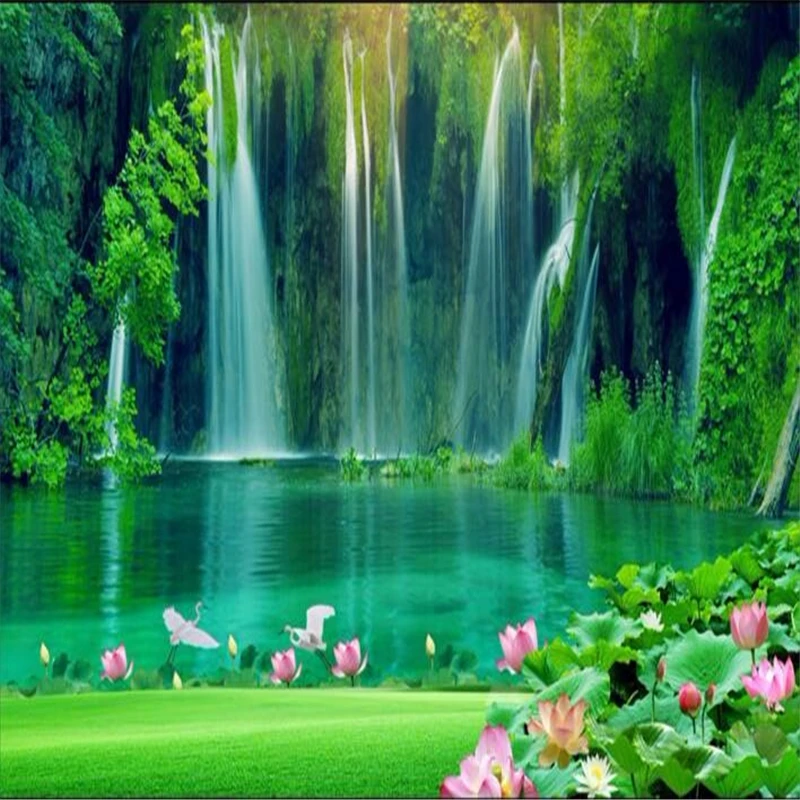 

wellyu Custom Wallpaper Water Generating Landscape Painting Wealth Rolling Waterfall TV Backdrop Non - Woven Wallpaper