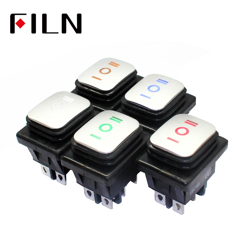 on off on KCD4 IP67 Waterproof Sealed Rocker Switch 3 way 6 Pins Heavy Duty DPDT switch Momentary on 30A 250v 12V 220V with lamp