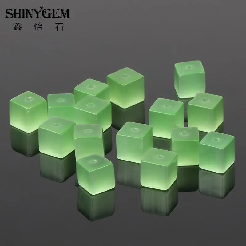 2024ShinyGem Square Cube Cat Eye Stone Beads 4mm/6mm/8mm Rainbow For Jewelry Making Random Mix Colors 50pcs/Pac