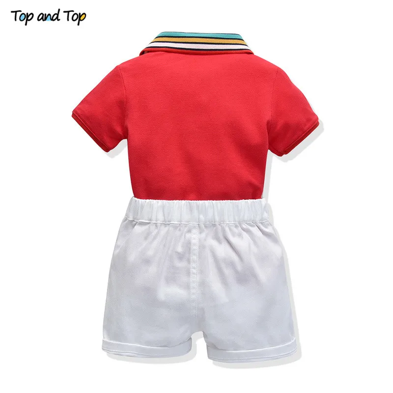 Top and Top Summer Boys Clothing Sets Short Sleeve Striped Cotton T-shirt Blouse+Short Pant Kids Boy Gentleman Clothes 2Pcs Suit