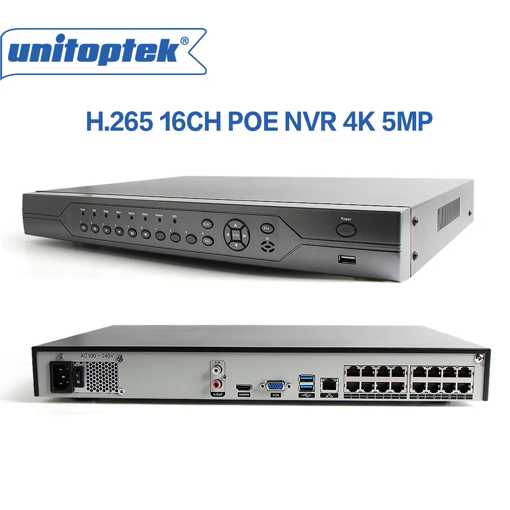 H.265 16CH POE NVR 4K 5MP 1080P Onvif POE Network 48V 16 POE Video Recorder HDMI P2P PC&Mobile View P2P CCTV Surveillance Kit