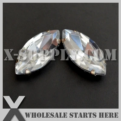 

7x15mm Mounted Navette(Boat) Crystal Clear Acrylic Rhinestone in Silver NICKEL Sew on Setting for Bag,Shoe,Garment