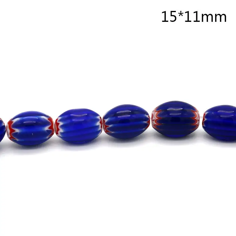 Bracelet for Women Whosale and Retail Royal Blue Color Oval Millefiori Lampwork Beads  DIY Bracelet & Necklace Jewelry Beads