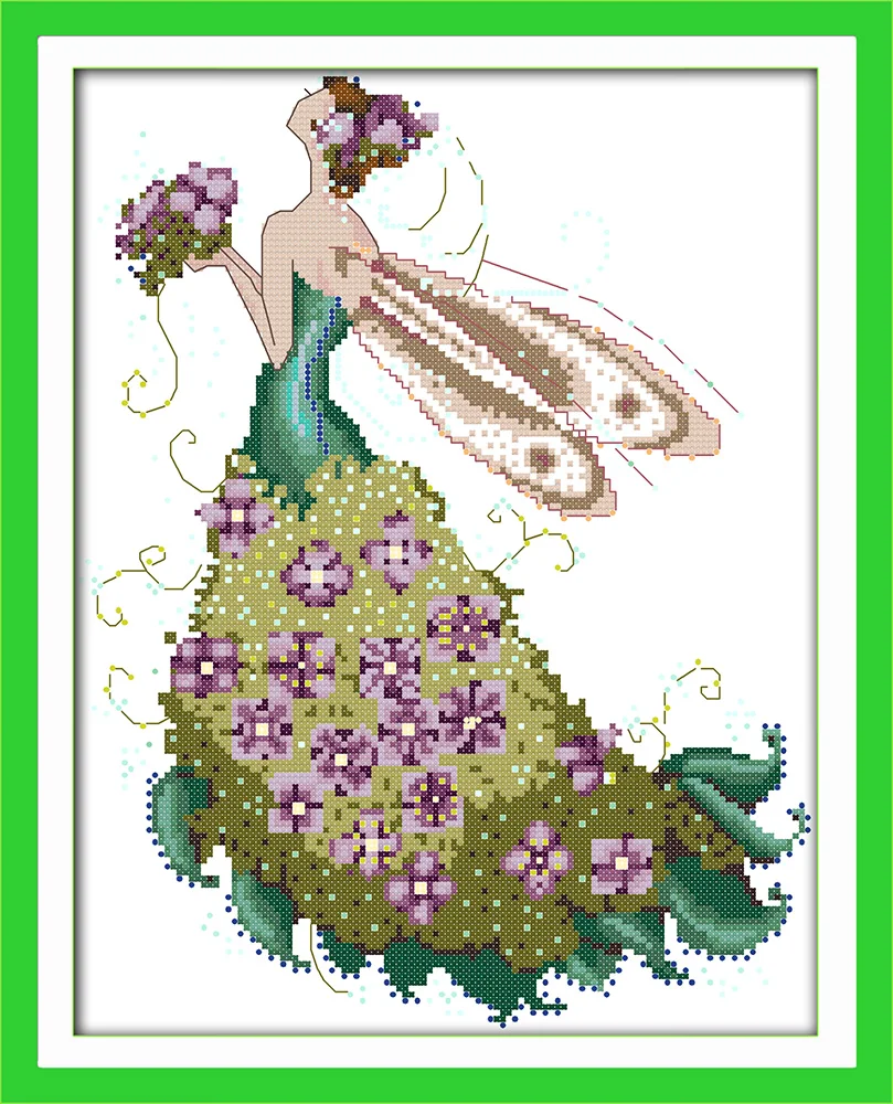 Flower fairy cross stitch kit beauty women girl 14ct counted fabric canvas cotton thread embroidery DIY handmade needlework plus