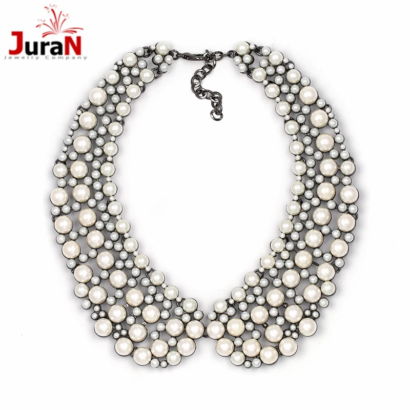 JURAN Fashion Crystal Collar-Style Necklace Choker Collar Bib Statement Simulated Pearl Necklaces for Women Jewelry 2022 Trend