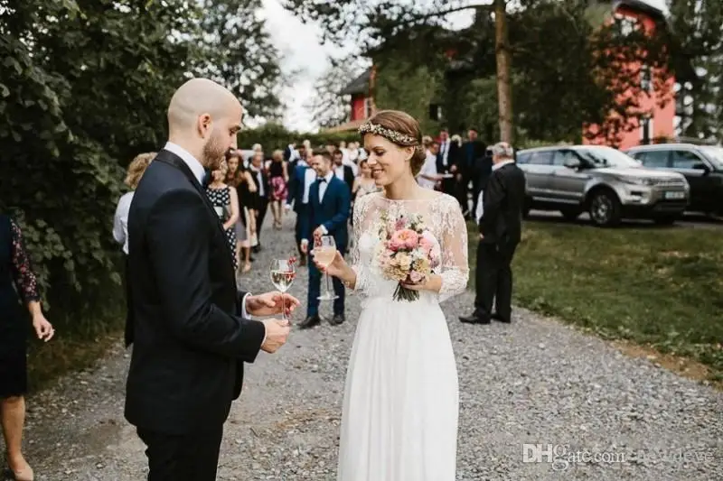 Veste de mariée Sexy à dos avec manches longues, châle, Appliques en dentelle sur mesure, offre spéciale, 2019