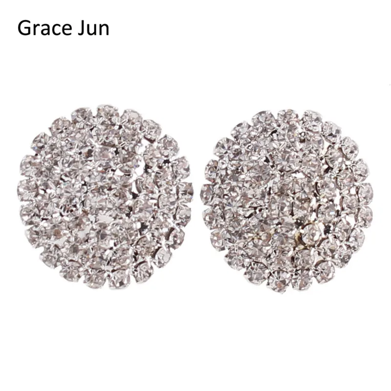 Grace Jun  New Fashion Bridal Rhinestone Large Round  Clip on Earring No Pierced for Women Elegant Statement Earrings