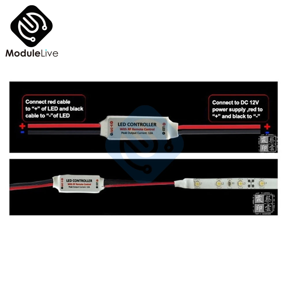 1Set 12V RF Wireless Remote Control In-line Led Strip Dimmer 10-Level Bright Speed Led Switch Module Voltage Regulator Dimmers