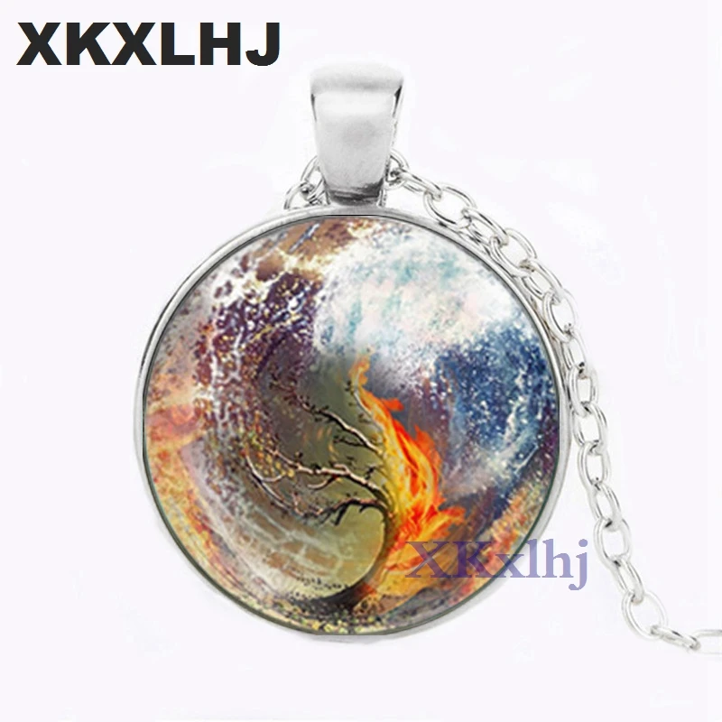 XKXLHJ Divergent Inspired 6 different Background Insurgent Sea Tsunami Glass Pendant Divergent Tree Glass Round Necklace