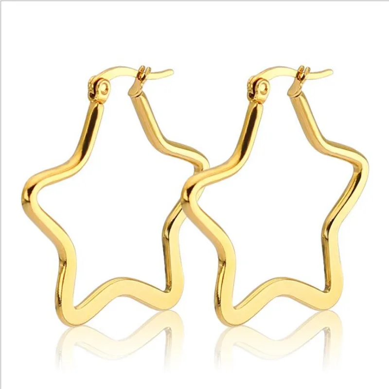 1pair Hyperbole Big Hoop Earrings Star Shape 50mm 316l Stainless Steel Earring IP Plating No Fade Allergy Free