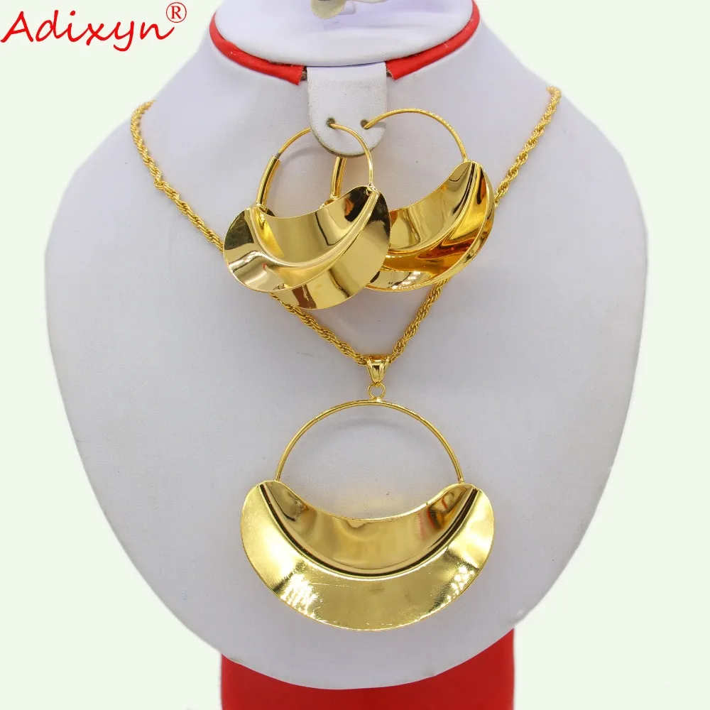 Adixyn PNG Hyperbole Bag Necklace/Earrings/Pendant Jewelry Set For Women Gold Color/Copper African/Ethiopian Party Gifts N11012