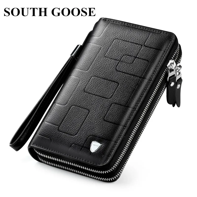 SOUTH GOOSE New Men Classic Wallet Luxury Long Clutch Handy Bag Male Business Leather Purse Large Capacity Men's Clutch Wallets