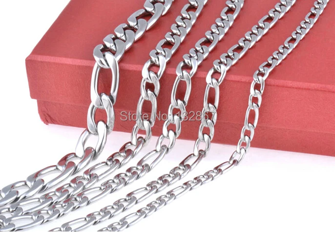 5pcs/Lot Cool Men   Figaro Curb Link Chain Necklace Stainless steel in bulk More Lenght 18''-30''