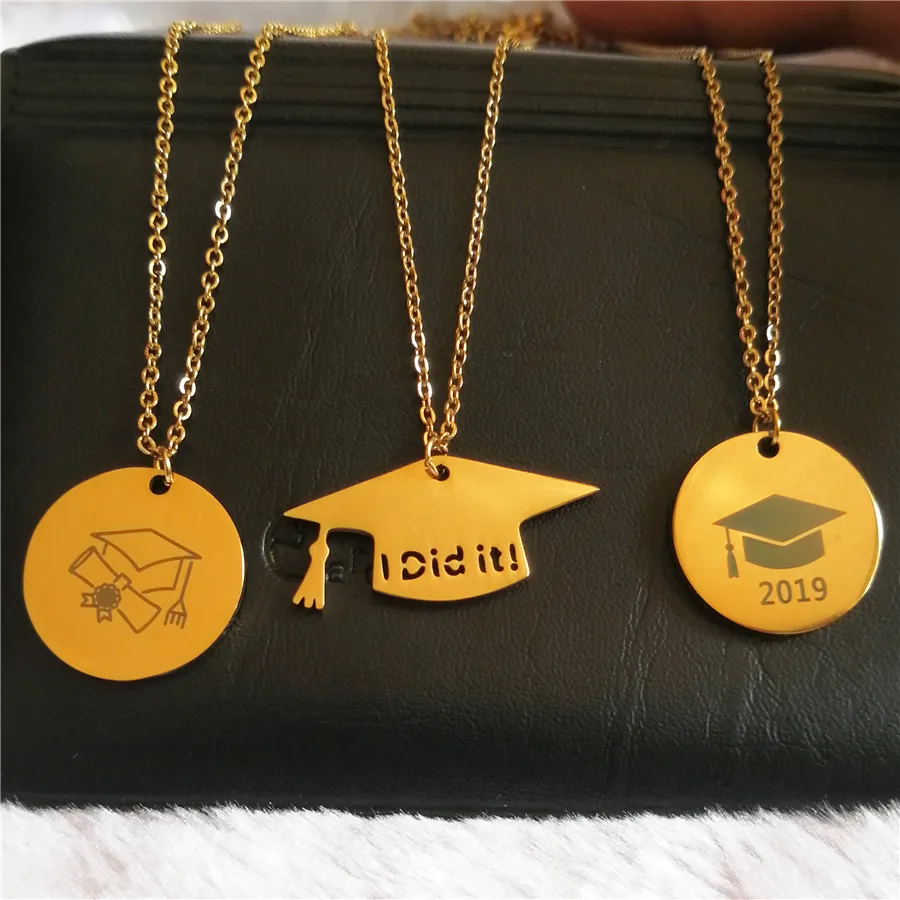 Grduation Gift Stainless Steel I Did It Graduation Hat Necklaces Women Gold Chain Best Friends Custom  Jewelry BFF