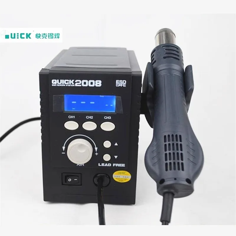 Original QUICK 2008 ESD Digital Display Heat Gun Welding Blower Gun 220V 120L/min 100 To 500 Degree