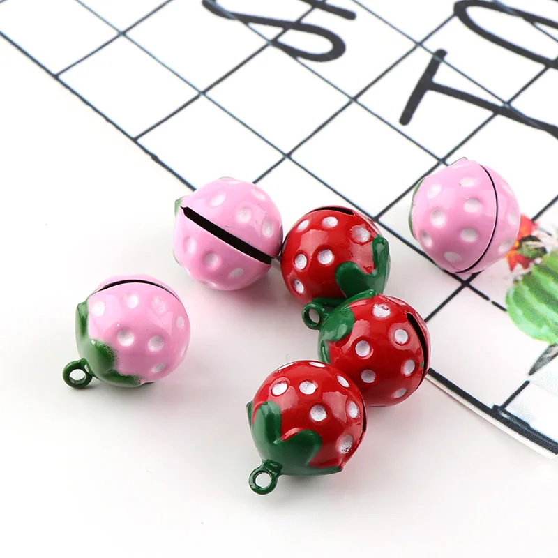 2Pcs 21mm*17mm Bells Red/Pink Colorful Strawberry for Christmas DIY Handmade Decorative Accessories Key Chain Cellphone Pendant