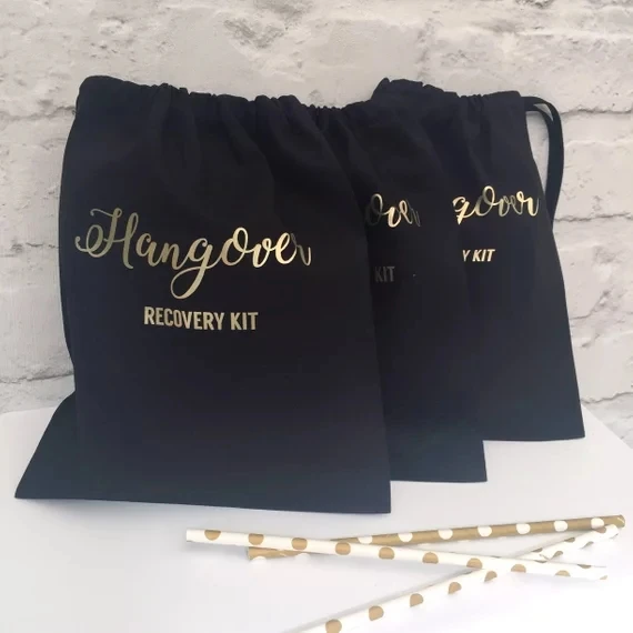 personalized gold birthday wedding Bachelorette Hangover Survival Kits, hen party Candy pouches Perfect Blend favor bags