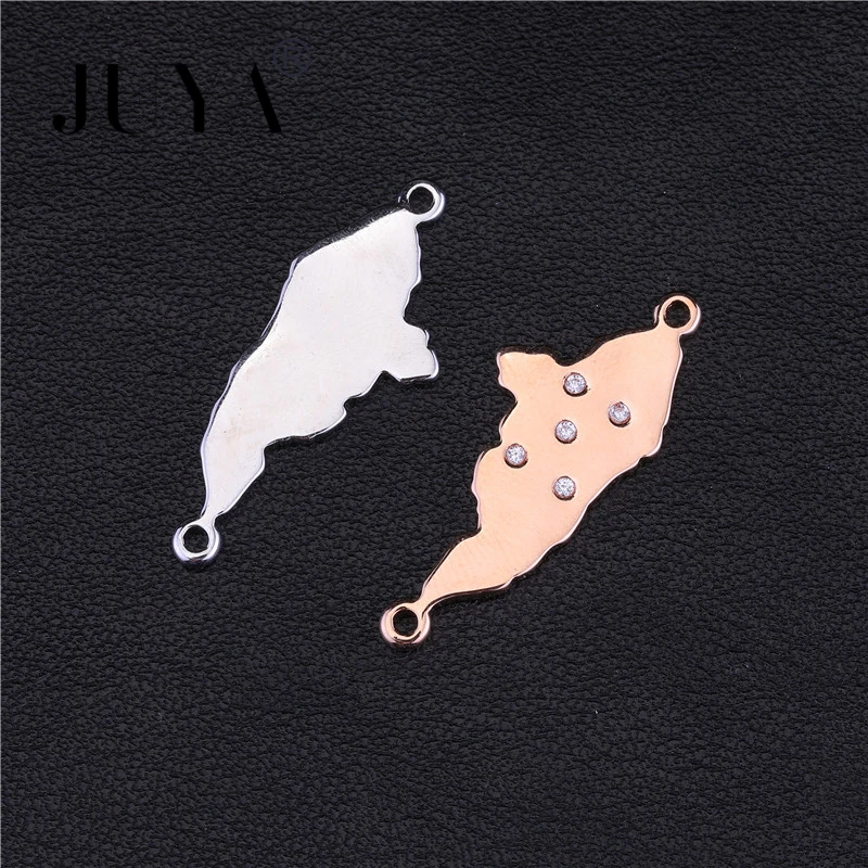 DIY Jewelry Findings Copper Metal Pave CZ 30mm*12mm Gold  Rose Gold South America Map Shape Connectors For Jewelry Making