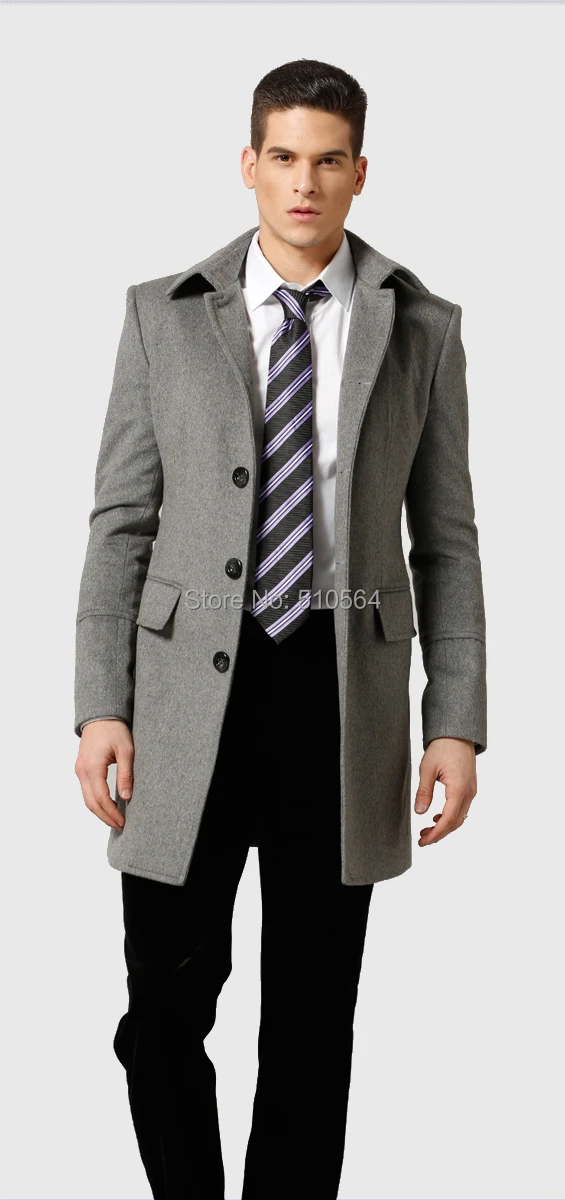 Custom made Slim fit men light grey high quality pure cashmere Coat casual men jacket