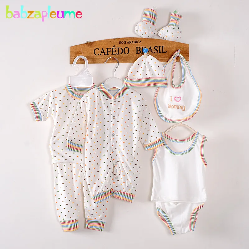 8Piece Spring Summer Newborn Girls Clothes Boys Outfit Set Casual Dot Stripe Long Sleeve Pink Jumpsuit Rompers Baby Stuff BC1002