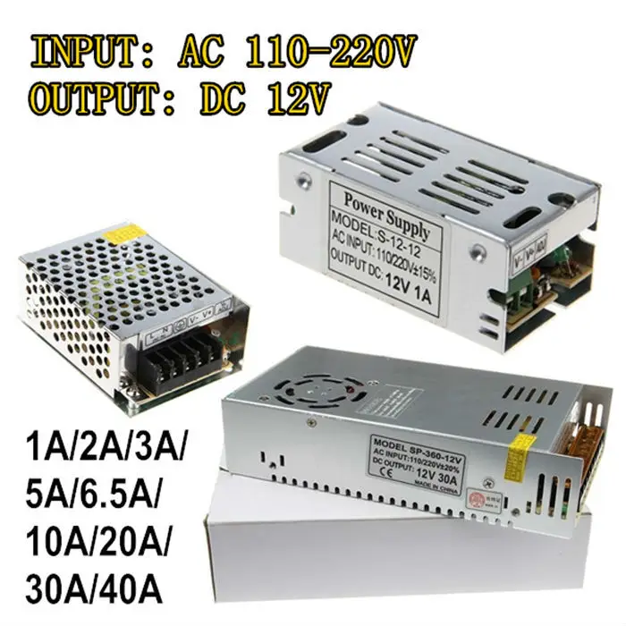 DC 12V Power Transformer for LED Strip Lignting, AC 100-240V Input to DC 12V 1A,2A,3A,4A,5A,6.5A,10A,15A,20A,30A